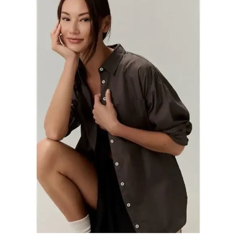 Anthropologie Maeve Bennet Button down Shirt Dark Gray New without tags